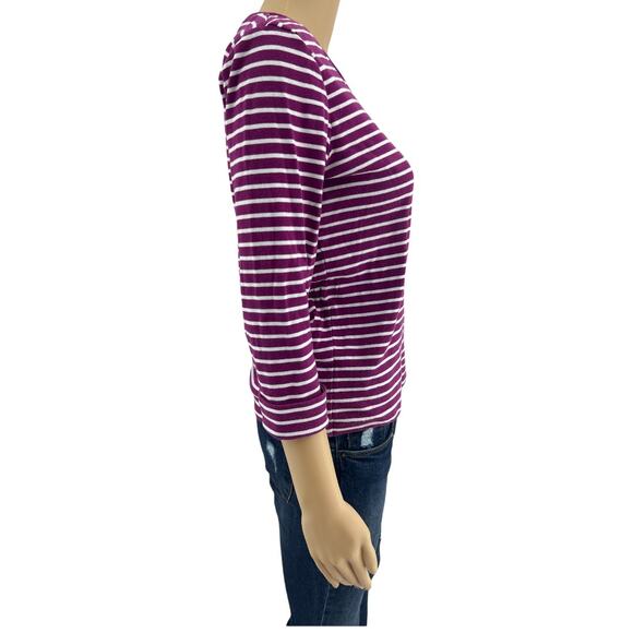 Jones New York (M) Purple White Striped  Rolled Cuff 1/2 Sleeve Boat Tee Shirt - Picture 4 of 7